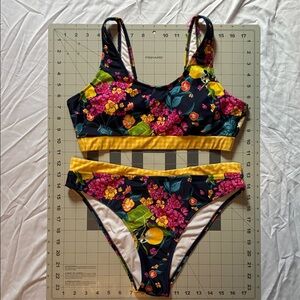 Floral Bikini Set with Yellow Accents